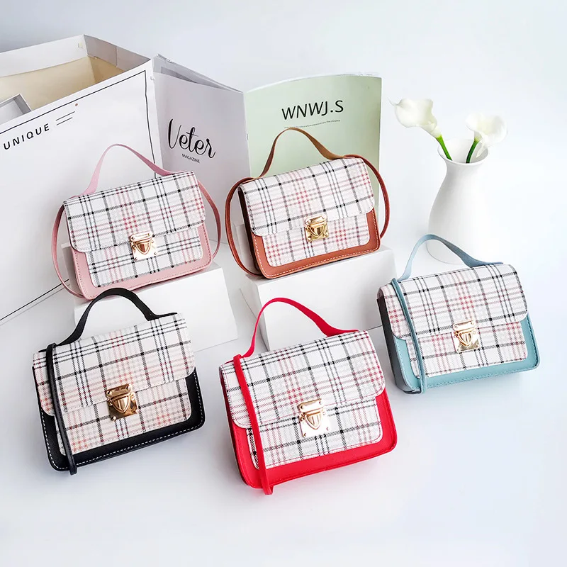 

Korean Lock Mini Square Bag Plaid Women's Bag Shoulder Bag Diagonal Package Crossbody Bag Student Mobile Phone Bag