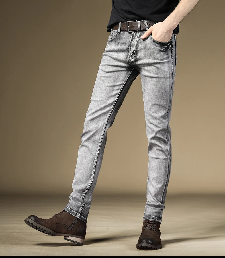 Vintage Jeans Men's Slim Fit Straight Pants Streetwear Gray Stretch Denim Trousers Vintage Jeans Men's Slim Fit Straight Pants Streetwear Gray Stretch Denim Trousers