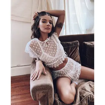 2Pcs Sexy Lingerie Women Underwear Lace Polka Dot Fly Sleeve Crop Top High Waist Ruffled Panties Shorts Pajama Underwear Set
2Pcs Sexy Lingerie Women Underwear Lace Polka Dot Fly Sleeve Crop Top High Waist Ruffled Panties Shorts Pajama Underwear Set