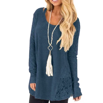 Jersey Mujer Casual Top Autumn Women Loose Solid Color Lace Round Neck Long Sleeve Knitted Blouse Top Sweater Women кардиган 
Jersey Mujer Casual Top Autumn Women Loose Solid Color Lace Round Neck Long Sleeve Knitted Blouse Top Sweater Women кардиган