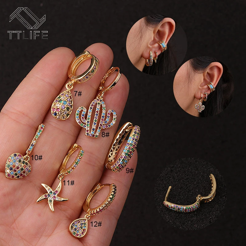 TTLIFE Piercing Stud Earrings Bohemian Plant Animal Rainbow Zircon Small Hoop Earring Clip Cuff Ear Piercing Jewelry for Women
TTLIFE Piercing Stud Earrings Bohemian Plant Animal Rainbow Zircon Small Hoop Earring Clip Cuff Ear Piercing Jewelry for Women