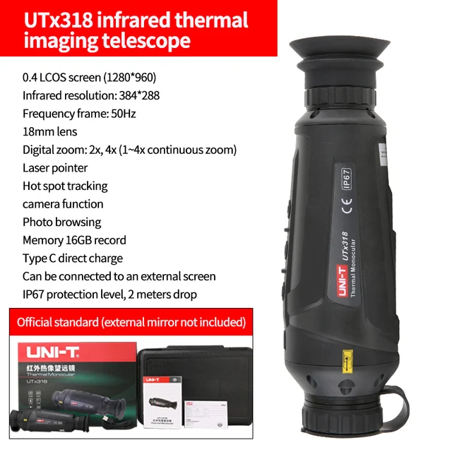 Тепловизор UNI-T, телескоп UTx318, визуальный, 1200 м, 384 × 288 пикселей, 6-кратный зум, 4000 мАч, устройство ночного видения для улицы, путешествий, охоты
Тепловизор UNI-T, телескоп UTx318, визуальный, 1200 м, 384 × 288 пикселей, 6-кратный зум, 4000 мАч, устройство ночного видения для улицы, путешествий, охоты