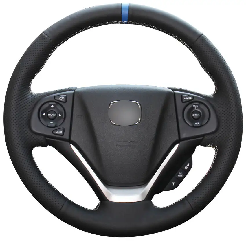 

Hand-stitched Black Leather Blue Marker Custom Car Steering Wheel Cover for Honda CR-V CRV 2012 2013 2014 2015 2016