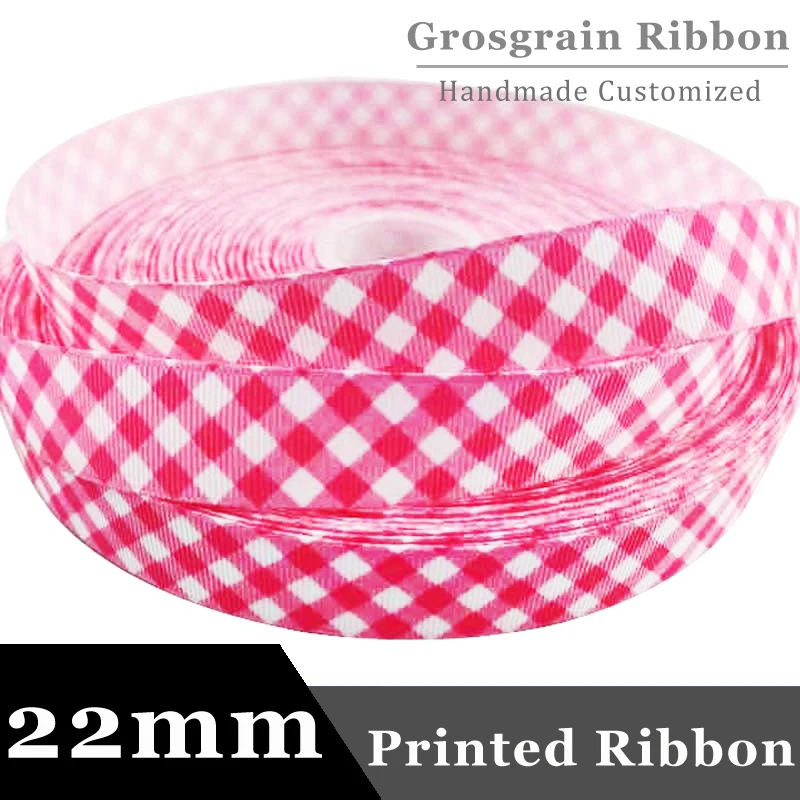 

22mm Grosgrain Ribbon Printed Pink Plaid Webbing Cintas 7/8''inch Handmade Craft Hairbows Keychains Dog Collars DIY 50yards