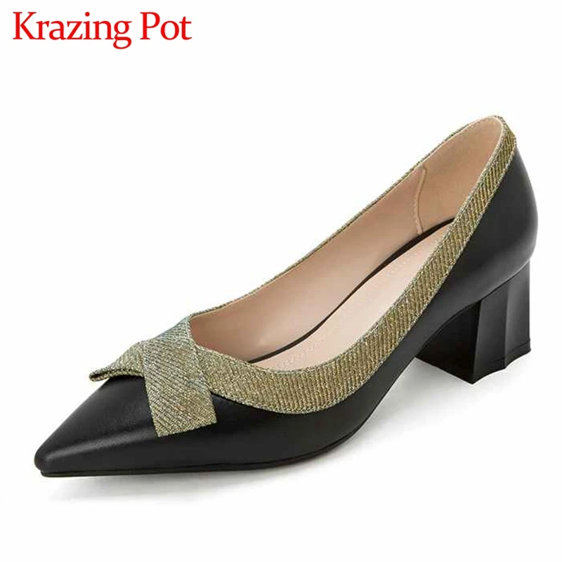 Krazing Pot mixed colors genuine leather bowtie slip on pointed toe high heels sexy mature beauty lady fashion shiny pumps L8f1
Krazing Pot mixed colors genuine leather bowtie slip on pointed toe high heels sexy mature beauty lady fashion shiny pumps L8f1