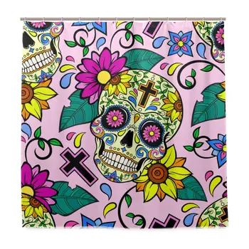 Unique Shower Curtain Background with Yellow Sugar Skulls Cross and Floral Designs Eco-Friendly with 12 Hooks in Bathroom W66 
Unique Shower Curtain Background with Yellow Sugar Skulls Cross and Floral Designs Eco-Friendly with 12 Hooks in Bathroom W66