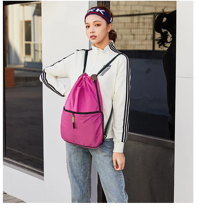 YINJUE Pioneering Foldable Drawstring Backpack women Travel Beach Sack Bag Portable Casual String Sackpack Shopping Bags Mochila