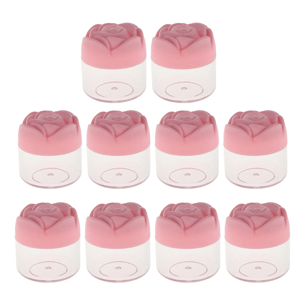 10 Pieces 20g Plastic Cosmetic Cream Containers with Rose Shaped Screw Caps, Empty Makeup Sample Jars Lip Balm Pot Jar