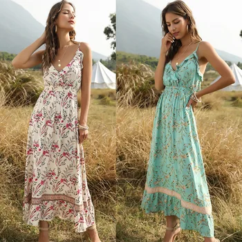 YANG 2020 Summer New Bohemian Printed Ruffled V-neck Backless Strap Dress Fresh Sweet Long Vacation Beach Waist plus size dress
YANG 2020 Summer New Bohemian Printed Ruffled V-neck Backless Strap Dress Fresh Sweet Long Vacation Beach Waist plus size dress