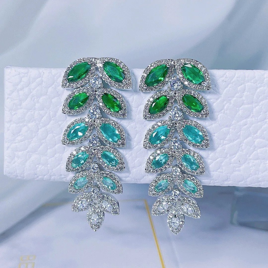 

New Design Dangle Long Leaves Tassel Earrings Fashion Jewelry Charms Green Crystal Stone Drop Earrings For Women Gifts