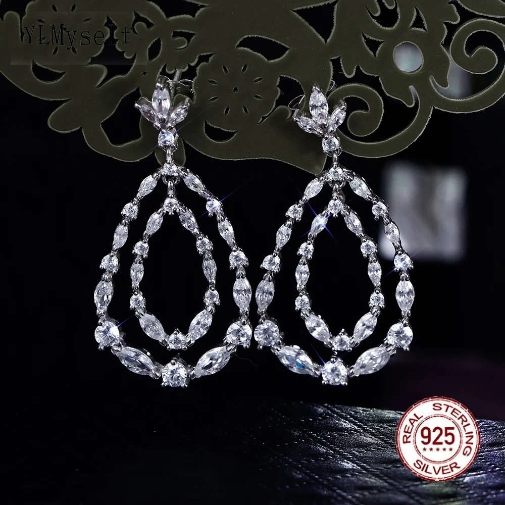 36MM Real Silver Big Water Drop Earrings With Shiny Zircon Crystal 925 Fine Jewelry For Women
36MM Real Silver Big Water Drop Earrings With Shiny Zircon Crystal 925 Fine Jewelry For Women