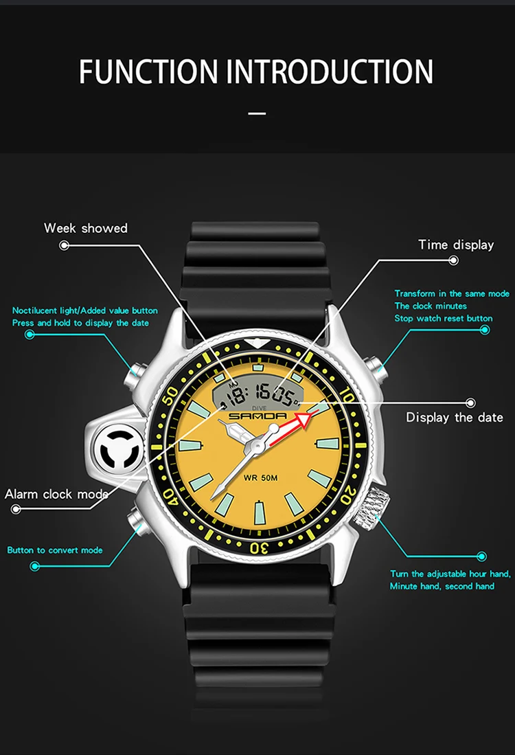 SANDA Fashion Sport Men LED Digital Watches Dual Display Quartz Wristwatch Outdoor Waterproof Military Wristwatches Mens Clock SANDA Fashion Sport Men LED Digital Watches Dual Display Quartz Wristwatch Outdoor Waterproof Military Wristwatches Mens Clock