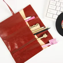 Novo Estilo Rolo Pu Leather Pen Pencil Case Escola Retro material de Escritório Estudante 1 PC(China)