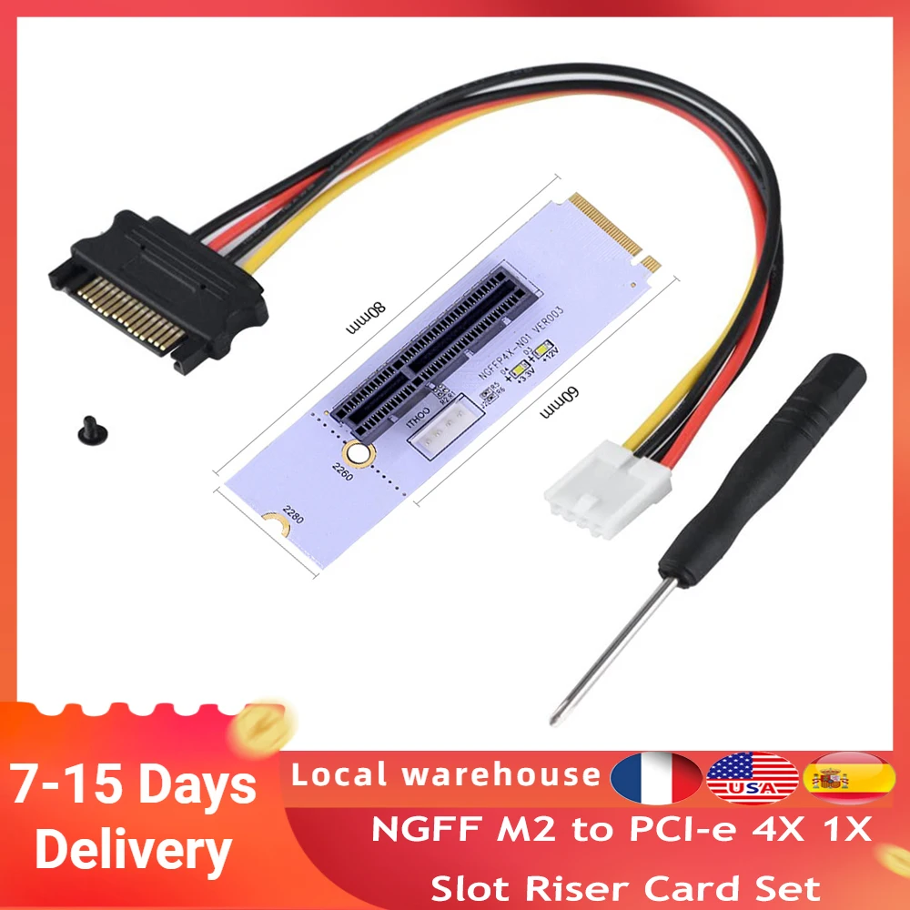 Фото NGFF M2 к PCI-e 4X 1X слот Riser Card Set Key M PCIe X4 адаптер Светодиодный ным индикатором