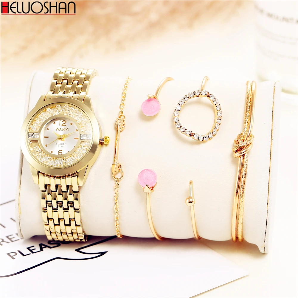 

5pc/set Luxury Brand Wristwatches Women Stainless Steel Band Dress Watches Ladies Quartz Watch Relogio Feminino Bracelet Reloj