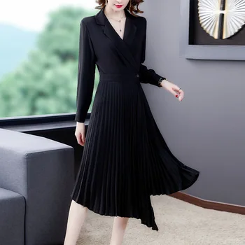 2020 Autumn New Style Slim Fit Pleated Elegant Dress Female Large GIRL'S Large Size Solid Color, Lapel Collar Black Dress
2020 Autumn New Style Slim Fit Pleated Elegant Dress Female Large GIRL'S Large Size Solid Color, Lapel Collar Black Dress