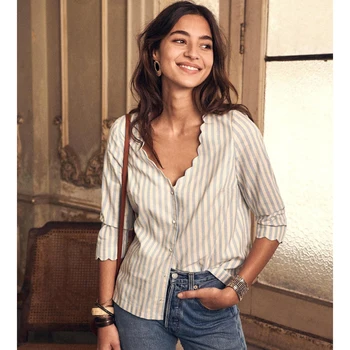 Clem Striped Blouse Women 2020 Long Sleeve V neck Ruffle Chic Elegant Shirts Summer Autumn Vintage Casual Tunic Tops
Clem Striped Blouse Women 2020 Long Sleeve V neck Ruffle Chic Elegant Shirts Summer Autumn Vintage Casual Tunic Tops