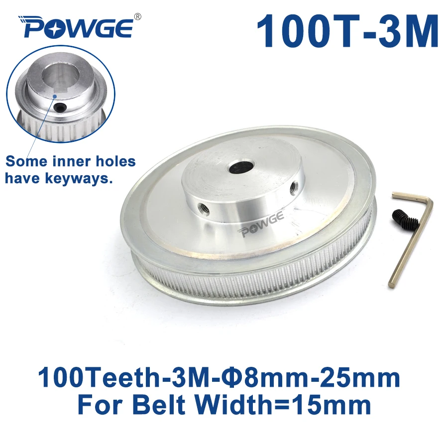 

POWGE 100 Teeth HTD 3M Synchronous Pulley Bore 8/10/12/14/15/17/19/20mm for Width 15mm 3M Timing belt HTD3M pulley 100T 100Teeth