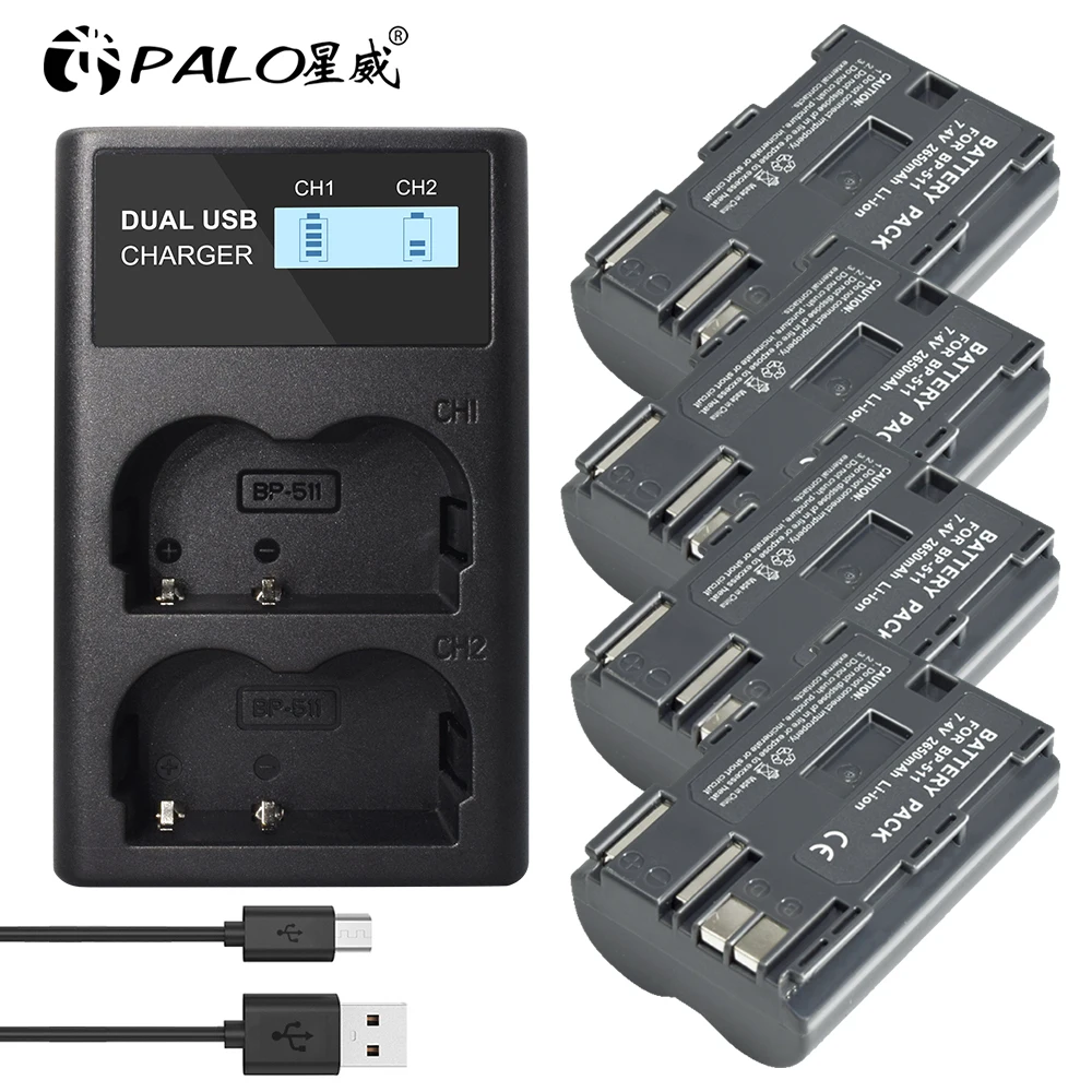 PALO 7.4v 2650mah BP-511A BP-511 BP 511 511A BP511 BP511A Battery + LCD USB Charger for Canon EOS 40D 300D 5D 20D 30D 50D Camera
PALO 7.4v 2650mah BP-511A BP-511 BP 511 511A BP511 BP511A Battery + LCD USB Charger for Canon EOS 40D 300D 5D 20D 30D 50D Camera