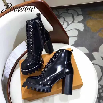 Hot Black Genuine Leather Round Toe Sexy Platform Chunky Heel Autumn Winter Boots Shoes Women Lace Up Branded Boots
Hot Black Genuine Leather Round Toe Sexy Platform Chunky Heel Autumn Winter Boots Shoes Women Lace Up Branded Boots