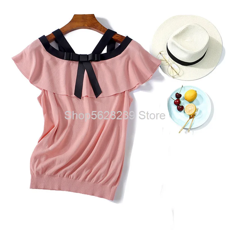 2020 Season Women's Wear One Word Collar Sling Lotus Leaf Edge Bow Temperament Contrast Color Knitting Shirt
2020 Season Women's Wear One Word Collar Sling Lotus Leaf Edge Bow Temperament Contrast Color Knitting Shirt