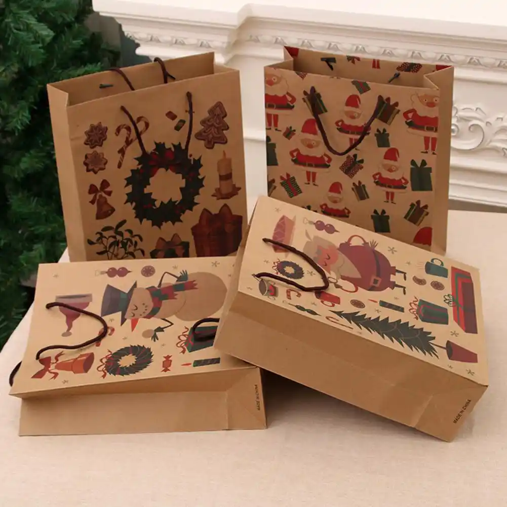 tpfocus 12pcs christmas series printing kraft paper tote bag for