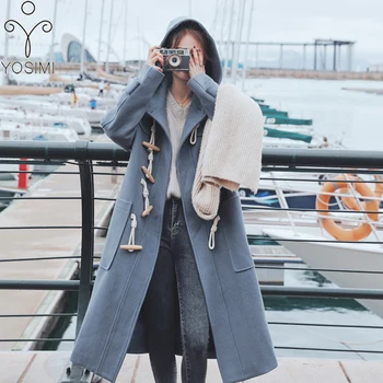 YOSIMI Maxi Blue Women Wool Coats 2020 Winter Large Size Outwear Clothing Horn Button Wide-waisted Long Woolen Coat with Hooded 
YOSIMI Maxi Blue Women Wool Coats 2020 Winter Large Size Outwear Clothing Horn Button Wide-waisted Long Woolen Coat with Hooded
