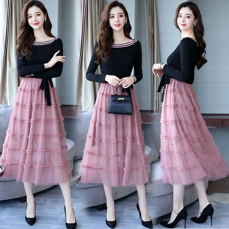 Elegant Long-sleeved Dress WOMEN'S Dress 2020 New Style Spring And Autumn Feminine off-Shoulder Gauze Mid-length Base Skirt 
Elegant Long-sleeved Dress WOMEN'S Dress 2020 New Style Spring And Autumn Feminine off-Shoulder Gauze Mid-length Base Skirt