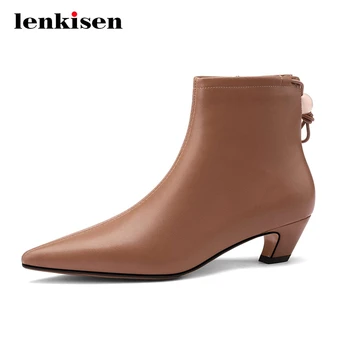 Lenkisen fashion boots genuine leather classic colors handmade pointed toe thick med heel elastic band gorgeous ankle boots L08 
Lenkisen fashion boots genuine leather classic colors handmade pointed toe thick med heel elastic band gorgeous ankle boots L08