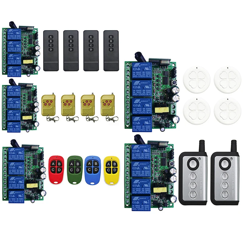 AC110V 220V 230V 4CH 4 CH 10A Relay RF Wireless Remote Control Switch Wireless Light Switch Receiver+Transmitter Garage Doors
AC110V 220V 230V 4CH 4 CH 10A Relay RF Wireless Remote Control Switch Wireless Light Switch Receiver+Transmitter Garage Doors