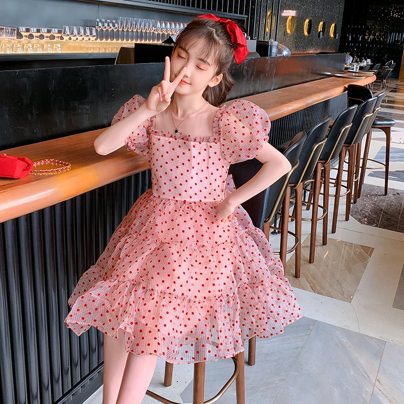 

Polka Dot Dress for Girls New Teenage Girls Party Dresses with Bowkot Beautiful Kids Princess Dress for Girls 4 7 9 11 14Years