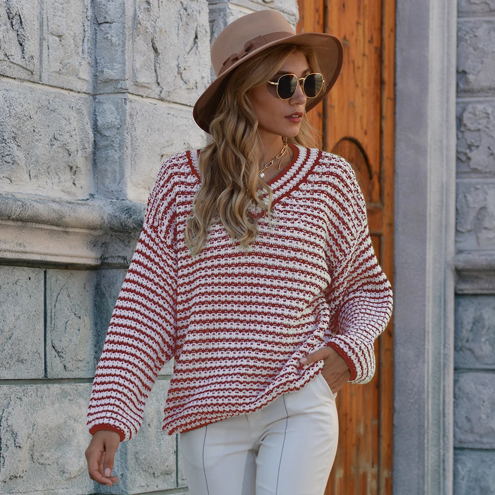 Striped Woman Sweaters V Neck Long Sleeve Solid Oversized Sweater Autumn Winter Knitted Sweaters
Striped Woman Sweaters V Neck Long Sleeve Solid Oversized Sweater Autumn Winter Knitted Sweaters