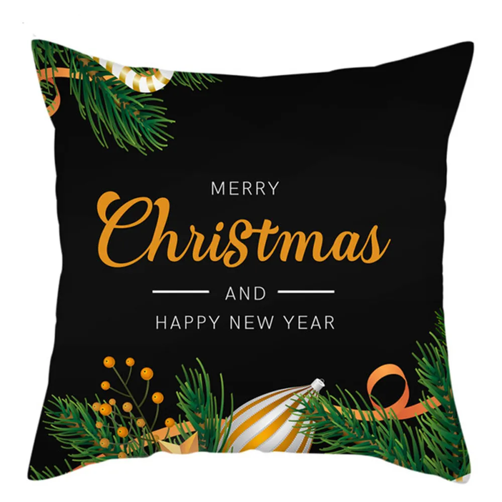 

HX Merry Christmas And Happpy New Years Pillow Cover Pine Leaf Berries Pillowcases Fastival Party Home Textile