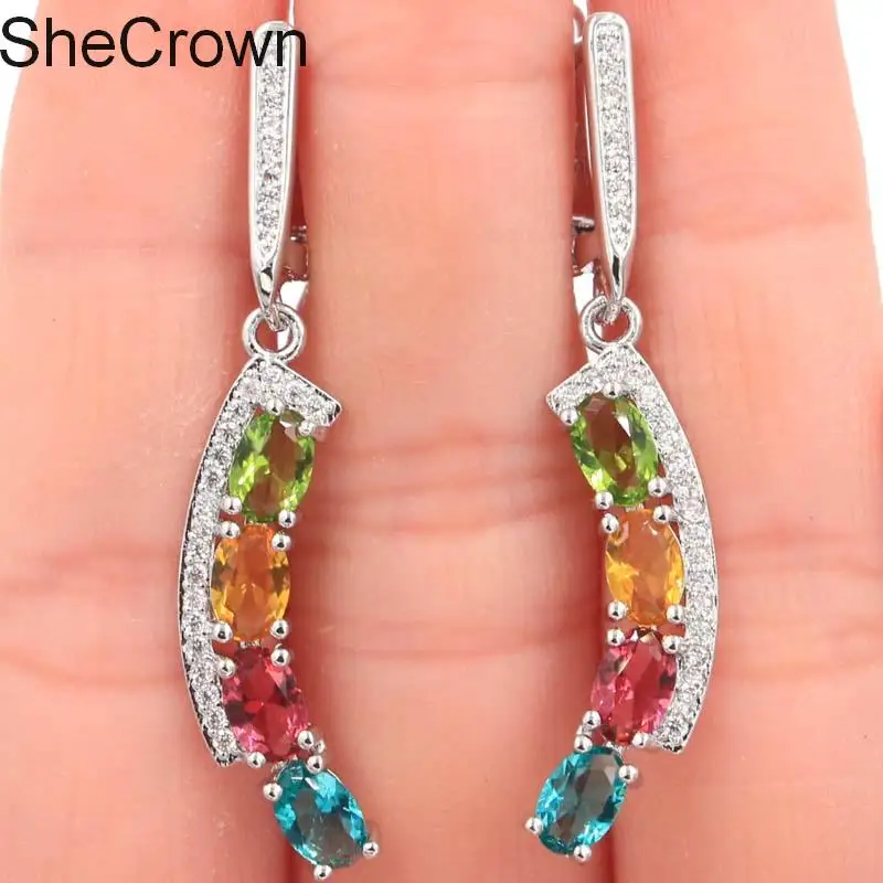 SheCrown Created Multi Color Aquamarine Garnet Citrine Peridot CZ Silver Earrings 43x10mm
SheCrown Created Multi Color Aquamarine Garnet Citrine Peridot CZ Silver Earrings 43x10mm