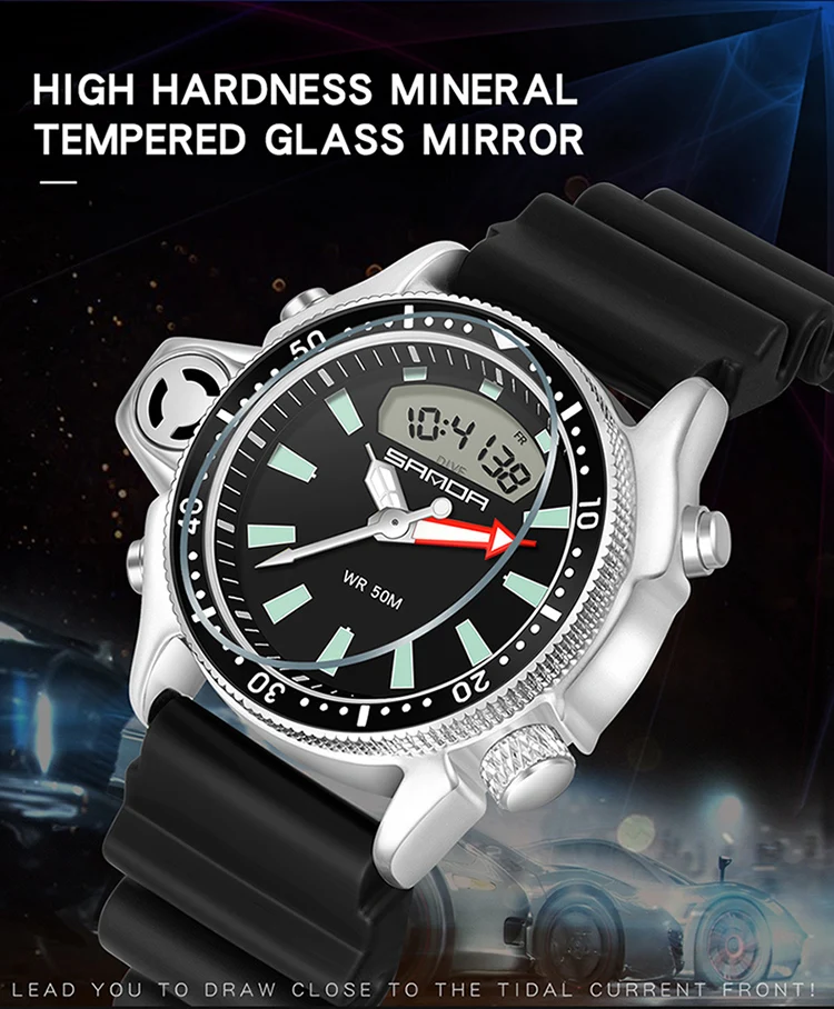 SANDA Fashion Sport Men LED Digital Watches Dual Display Quartz Wristwatch Outdoor Waterproof Military Wristwatches Mens Clock SANDA Fashion Sport Men LED Digital Watches Dual Display Quartz Wristwatch Outdoor Waterproof Military Wristwatches Mens Clock