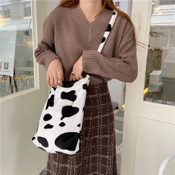 Cow Milk Print Crossbody Bag Plush Portable Women Big Capacity Shoulder Handbag Multifunction Bag Belt Bag Pouch Packs 
Cow Milk Print Crossbody Bag Plush Portable Women Big Capacity Shoulder Handbag Multifunction Bag Belt Bag Pouch Packs