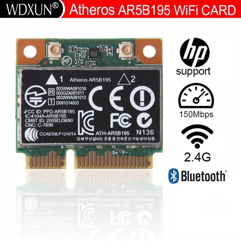 Беспроводная Wi-Fi N + Bluetooth BT 3,0 половинная PCI-E карта Atheros AR5B195 для HP 592775-001
Беспроводная Wi-Fi N + Bluetooth BT 3,0 половинная PCI-E карта Atheros AR5B195 для HP 592775-001