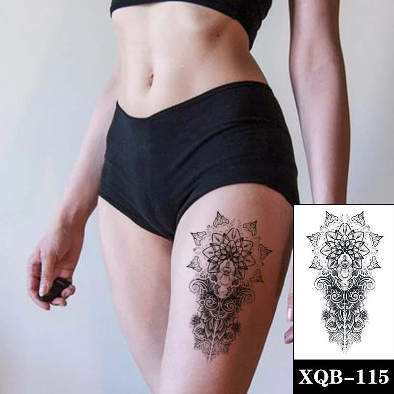 

Bohemian Geometric Sanskrit Flower Waterproof Temporary Tattoo Sticker Black Totem Fake Tattoos Flash Tatoos Arm Body Art Women