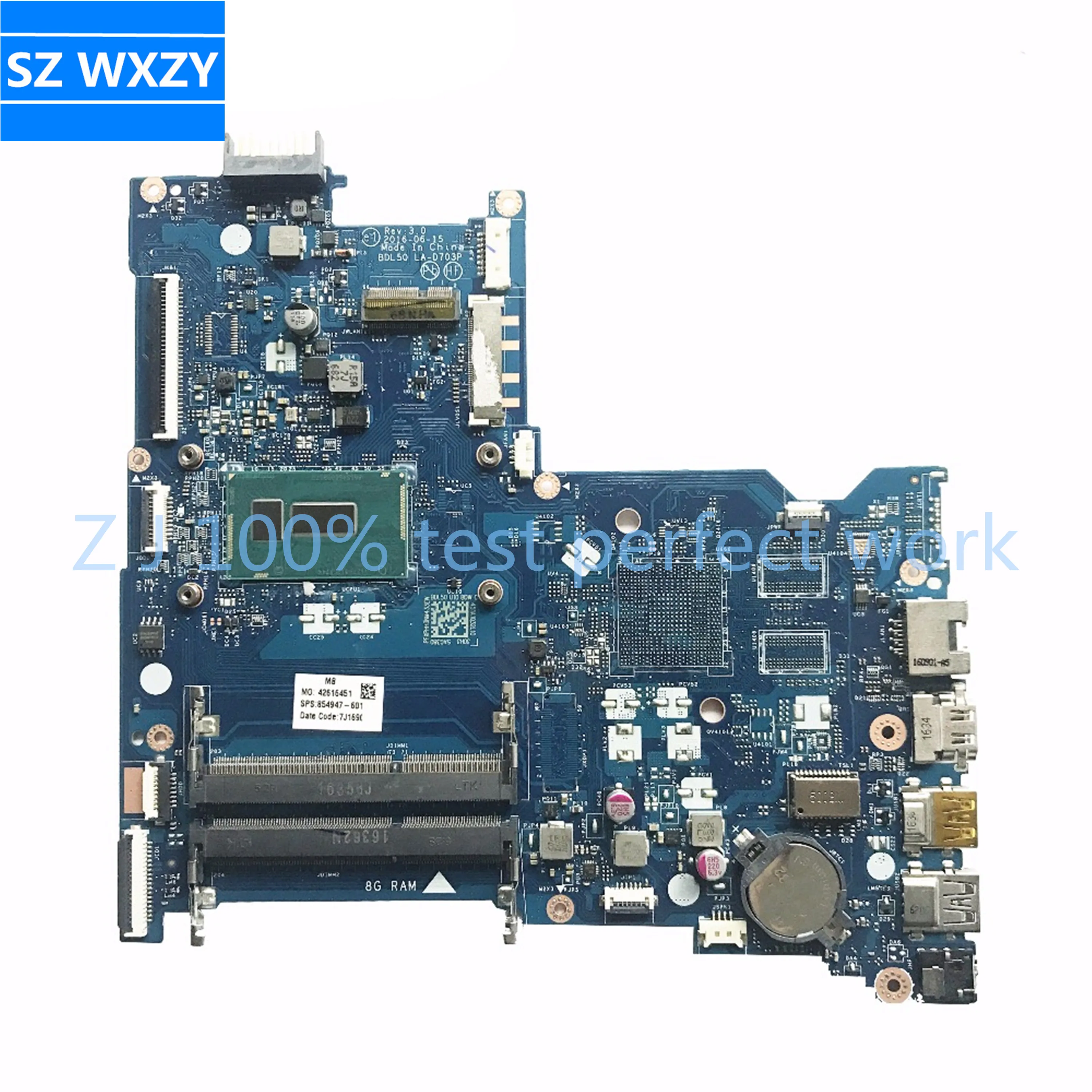 Материнская плата для ноутбука HP 15-AY Series 854947-601 854947-001 с SR244 I3-5005 CPU BDL50 LA-D703P MB 100%