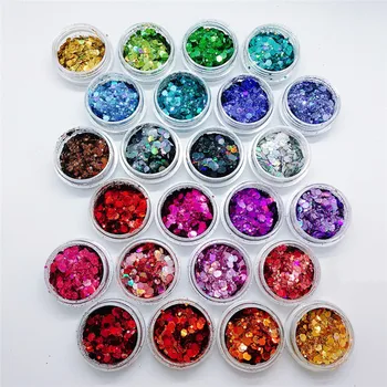 

24 Jars/Pack Mix Nail Glitter Flakes 24 Colors Hexagon Sequins Nail Glitter Holographic Pigment For Nail Flakes Sequins FB43