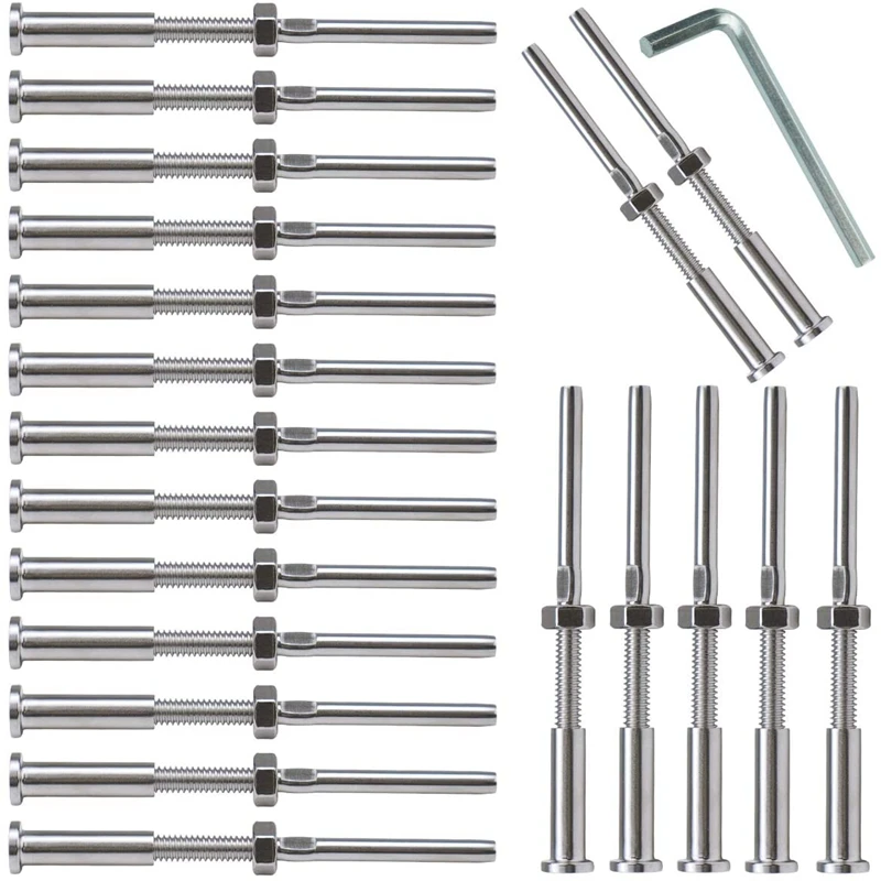 20Pcs Invisible Turnbuckle Hand Swage Threaded Stud Tension Hex Head End Fitting Receiver Terminal for 1/8 inch Cable Railing
20Pcs Invisible Turnbuckle Hand Swage Threaded Stud Tension Hex Head End Fitting Receiver Terminal for 1/8 inch Cable Railing