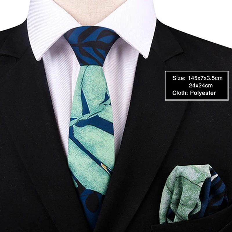 Фото Новый дизайн 7 см зеленый коричневый Карманный квадратный и галстук мужской