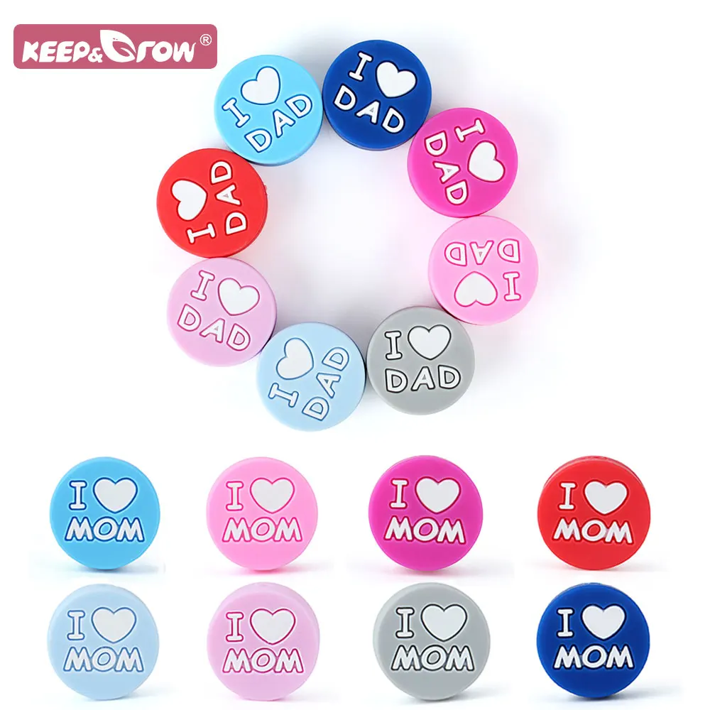 

10pcs/lot Baby Silicone Beads Teether I Love Mom Dad BPA Free Food Grade DIY Baby Pacifier Chain Teething Accessorise Chew Bead