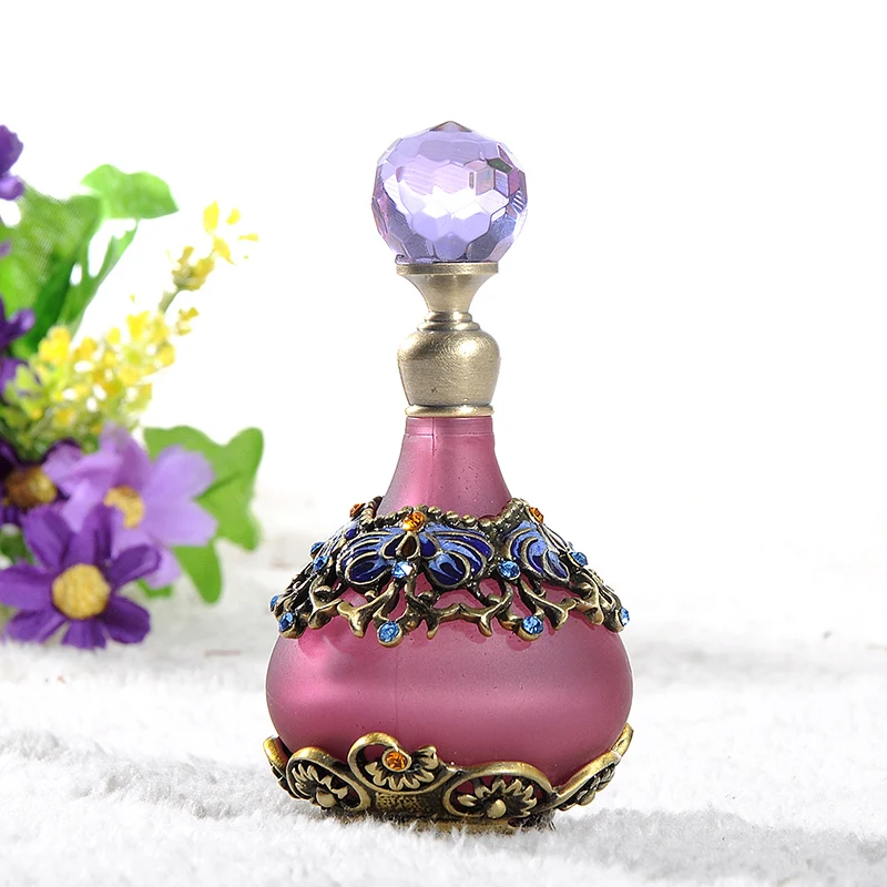 

H&D 25ml Purple Flower Empty Glass Perfume Bottle Vintage Refillable Container Decor Women Girls Gift Home Wedding Decor