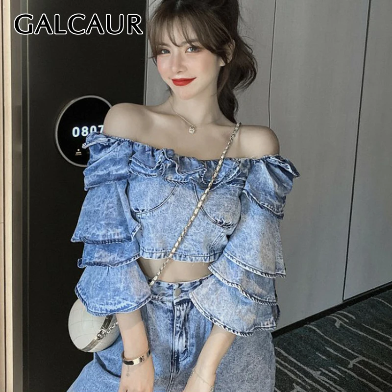 GALCAUR Patchwork Denim Shirt For Women Square Collar Flare Half Sleeve Ruffles Designer Loose Blue Blouses Female 2020 Clothing
GALCAUR Patchwork Denim Shirt For Women Square Collar Flare Half Sleeve Ruffles Designer Loose Blue Blouses Female 2020 Clothing