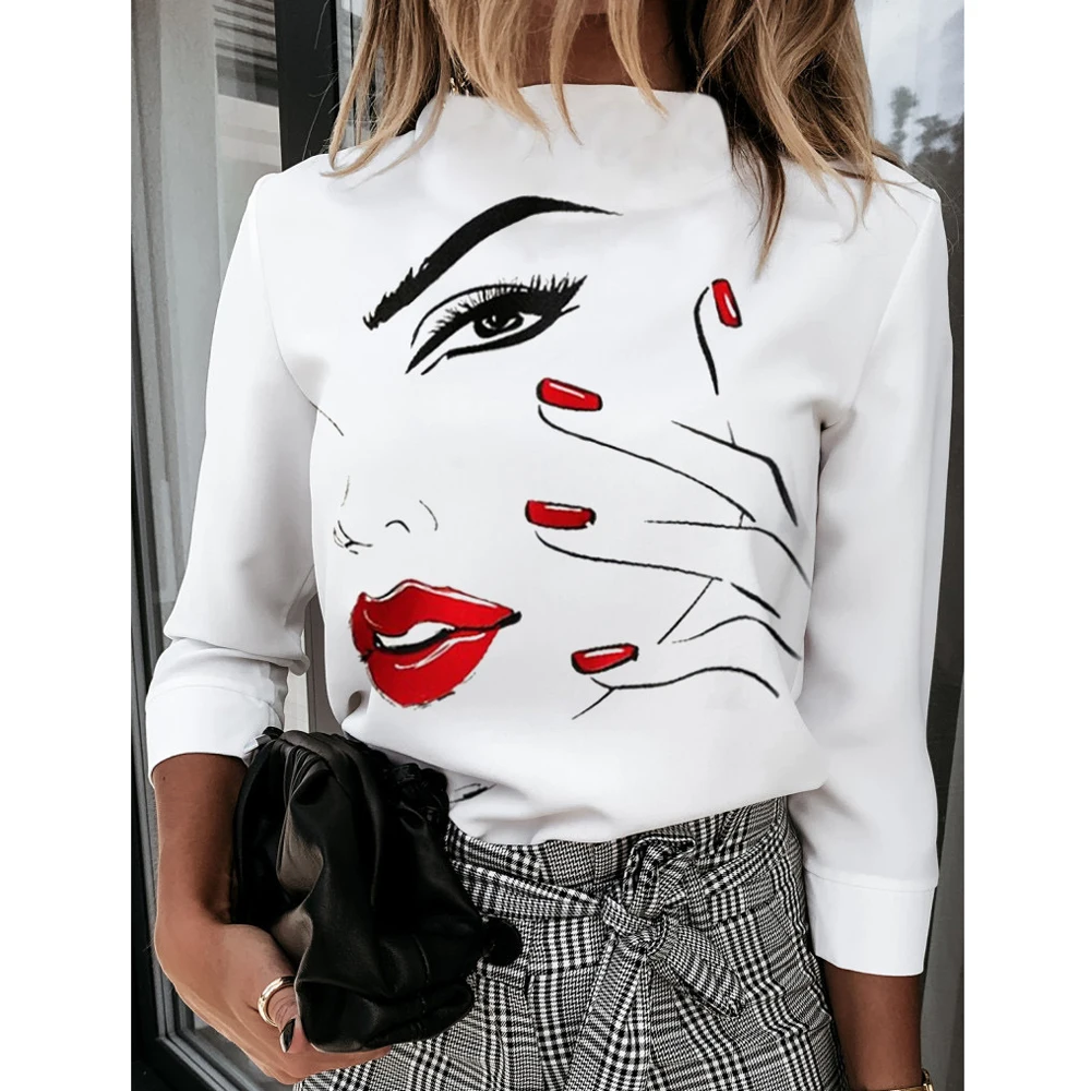 Women Face Makeup Red lip Prints Blouse Girls Casual Long Sleeve Round Neck Shirt Funny Casual Tops AM2152
Women Face Makeup Red lip Prints Blouse Girls Casual Long Sleeve Round Neck Shirt Funny Casual Tops AM2152