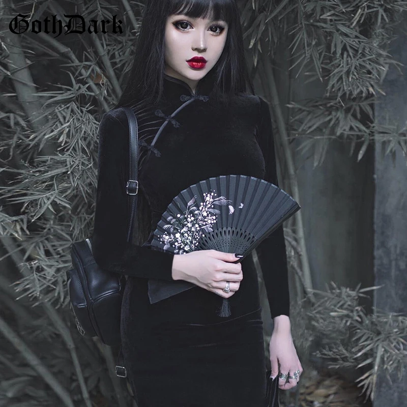 FREE SHIPPING Black Solid Vintage Gothic Dresses Harajuku OG661