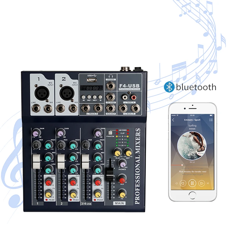 Bluetooth Portable Audio Mixer USB DJ Sound Mixing Console MP3 Jack 4 Channel Karaoke Amplifier System Digital Sound Mini Mixer
Bluetooth Portable Audio Mixer USB DJ Sound Mixing Console MP3 Jack 4 Channel Karaoke Amplifier System Digital Sound Mini Mixer