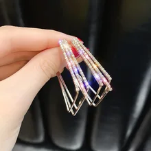 2019 Korea Hot moda biżuteria luksusowe kryształ kolczyki kwadratowe Metal Wedding Party kolczyki dla kobiet prezent(China)