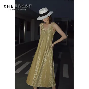 CHEERART Sparkly Long Tank Dress V Neck Yellow Sleeveless Dress Ladies A Line Midi Summer Dress 2020 Fashion Clothing
CHEERART Sparkly Long Tank Dress V Neck Yellow Sleeveless Dress Ladies A Line Midi Summer Dress 2020 Fashion Clothing